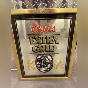 Vintage Coors extra Gold Beer Bar Sign Mirror in Frame